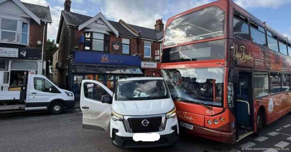 LIVE: Crash involving a van and double decker tour bus