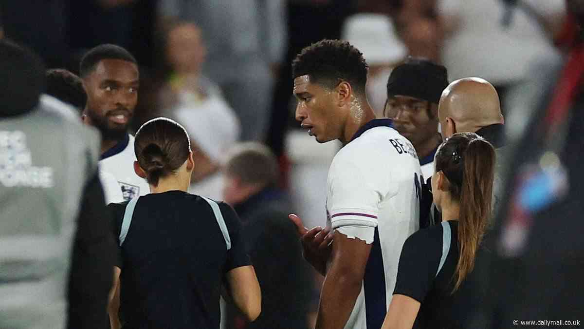 Furious Jude Bellingham loses his temper AGAIN as England star hounds official and boots a drinks cooler after having goal disallowed in Senegal defeat