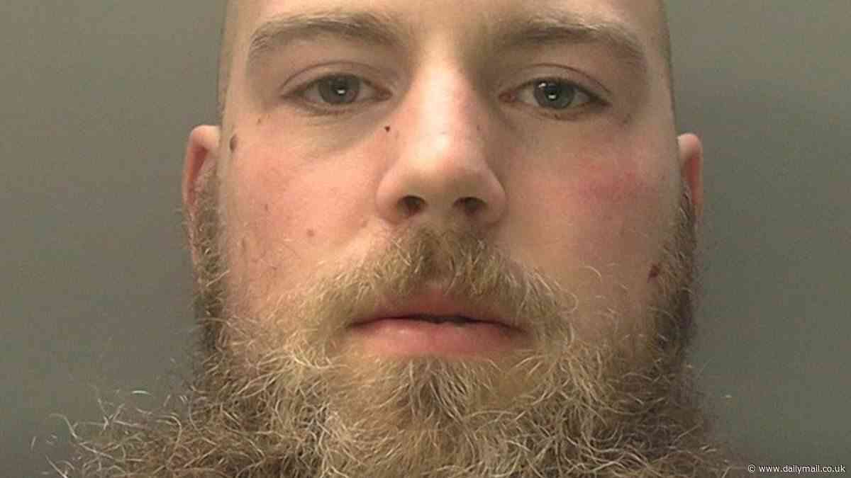 Moment terrorist who said 'I've been damned from birth' tries to stab cop to death and set fire to police station - as he is jailed for life