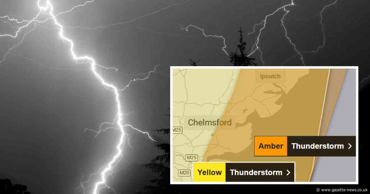 Amber weather warning issued ahead of thunderstorms across Essex