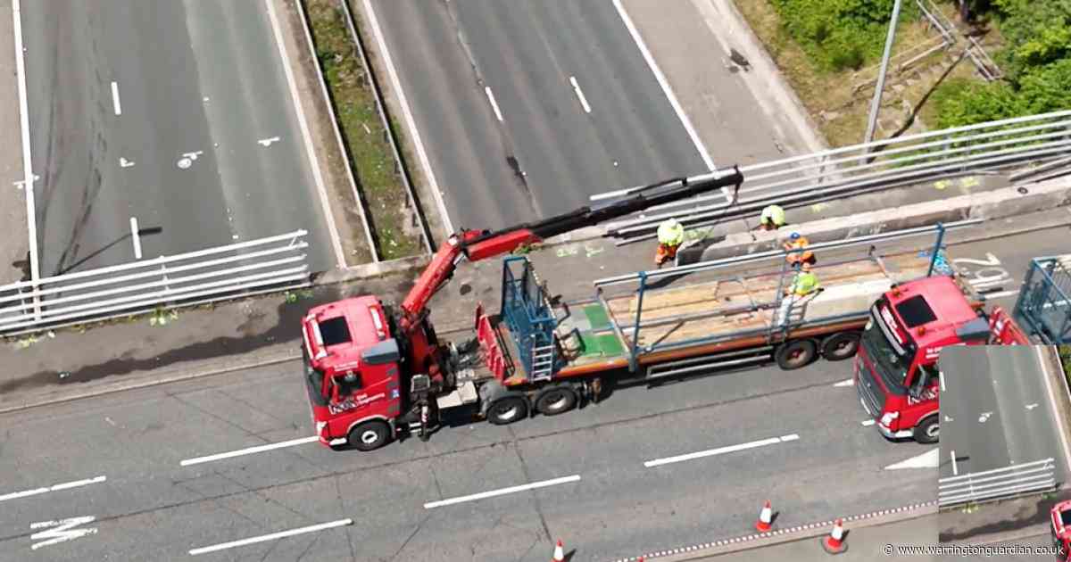 Footage shows aftermath of lorry crash which saw fuel spill on M62 in Warrington