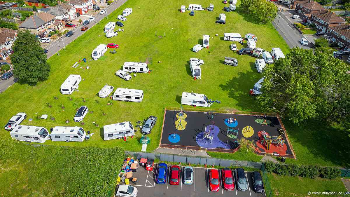 Travellers set up illegal encampment next to primary school as parents told to take 'extra precautions' when dropping their children off