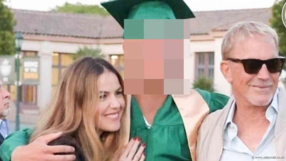 Kevin Costner's son's face says it all amid actor's reunion with ex Christine Baumgartner... as insider reveals the dramatic story of his high school graduation
