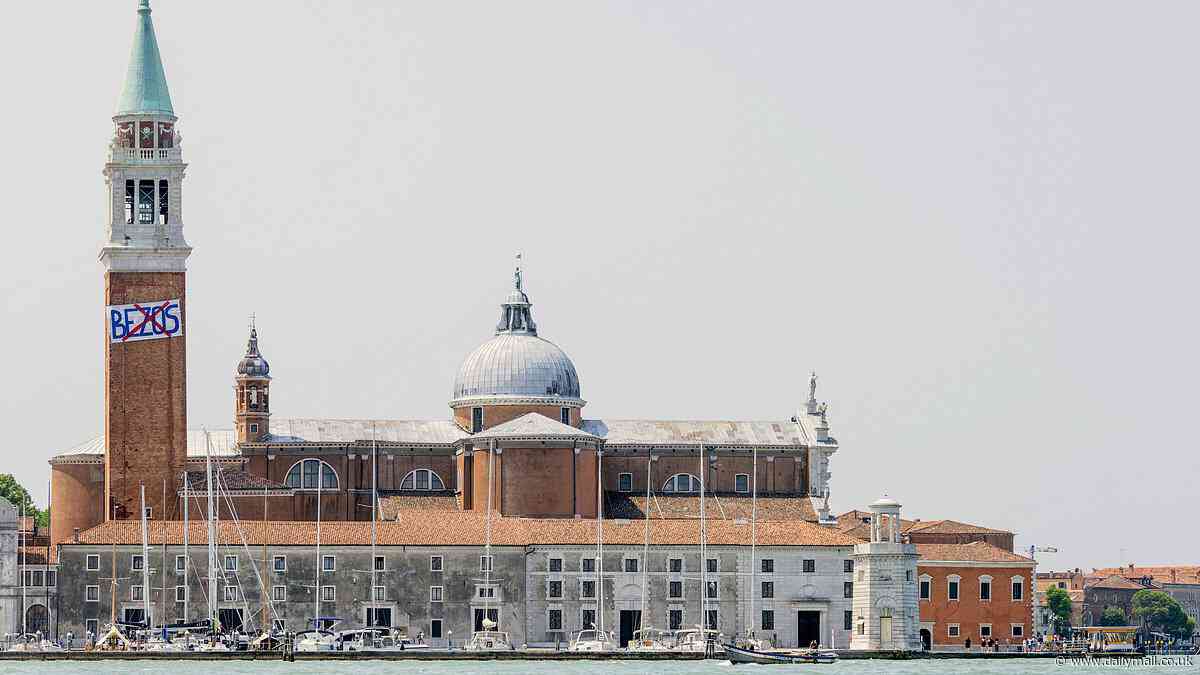 Buzz off, Bezos! Amazon tycoon and bride-to-be Lauren Sanchez get an early wedding message from Venice protesters