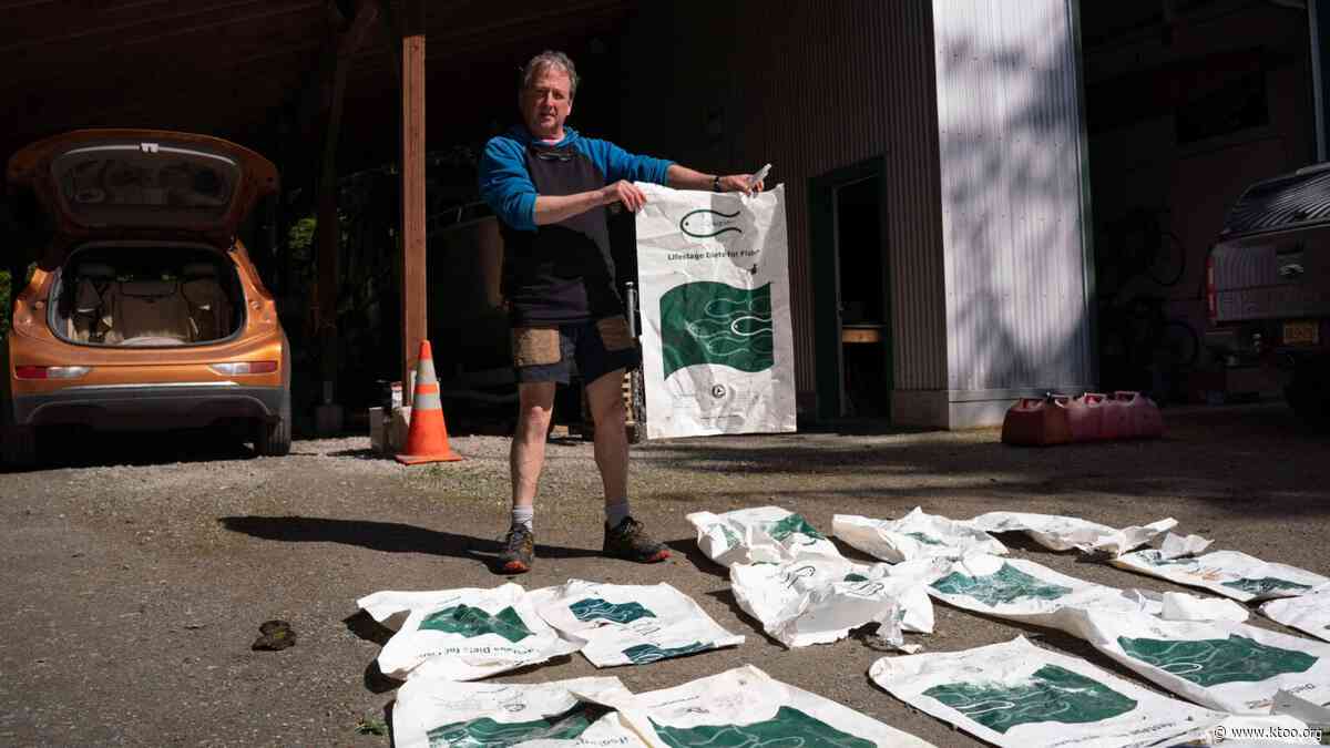 Plastic fish food bags litter the water between Sitka and Juneau