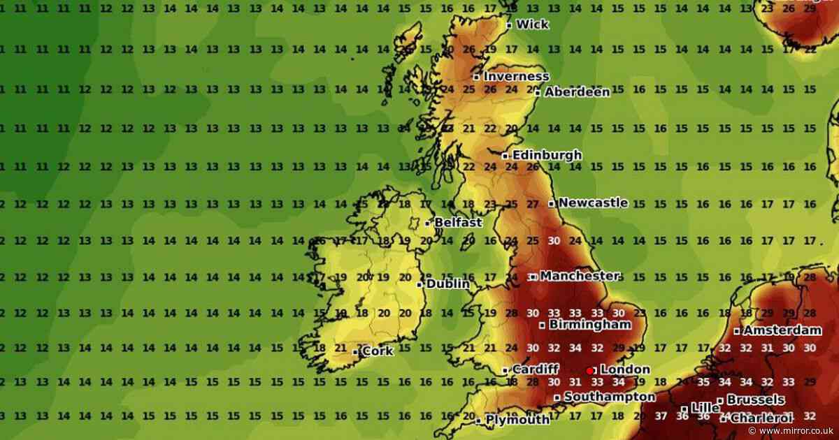 UK weather forecast maps show official 34C heatwave as exact dates revealed