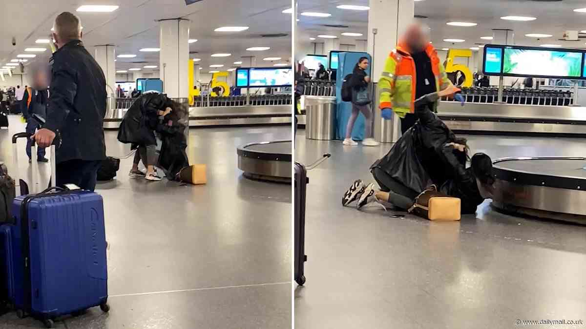 Shocking moment two women brawl in arrivals hall at Gatwick before it's broken up by airport staff