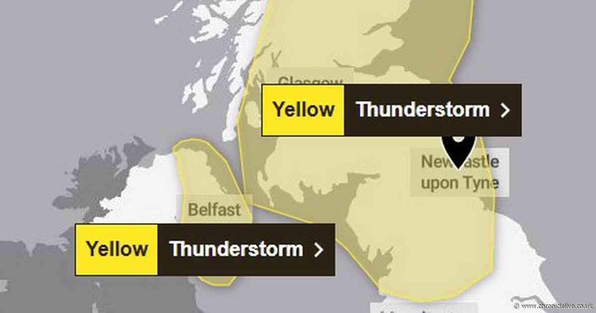 Exact time thunderstorms will batter North East today as 'danger to life' warning issued