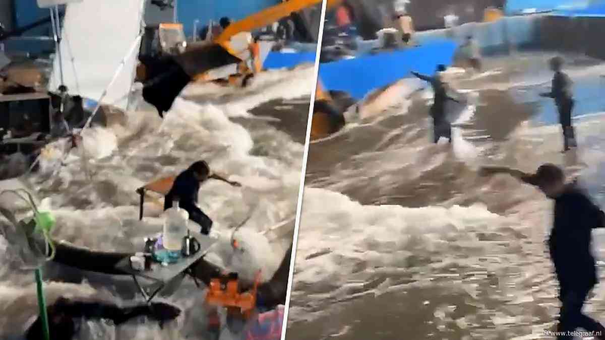 Totale chaos: watertank barst uit elkaar op filmset
