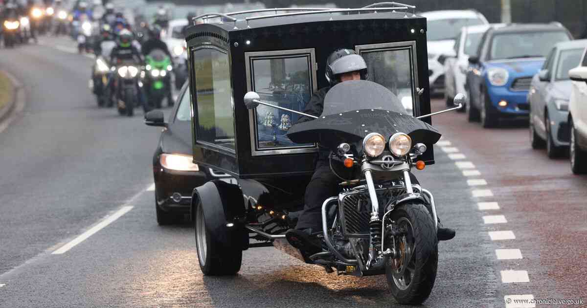 See bikers form guard of honour to Layton Carr as hundreds gather for moving funeral