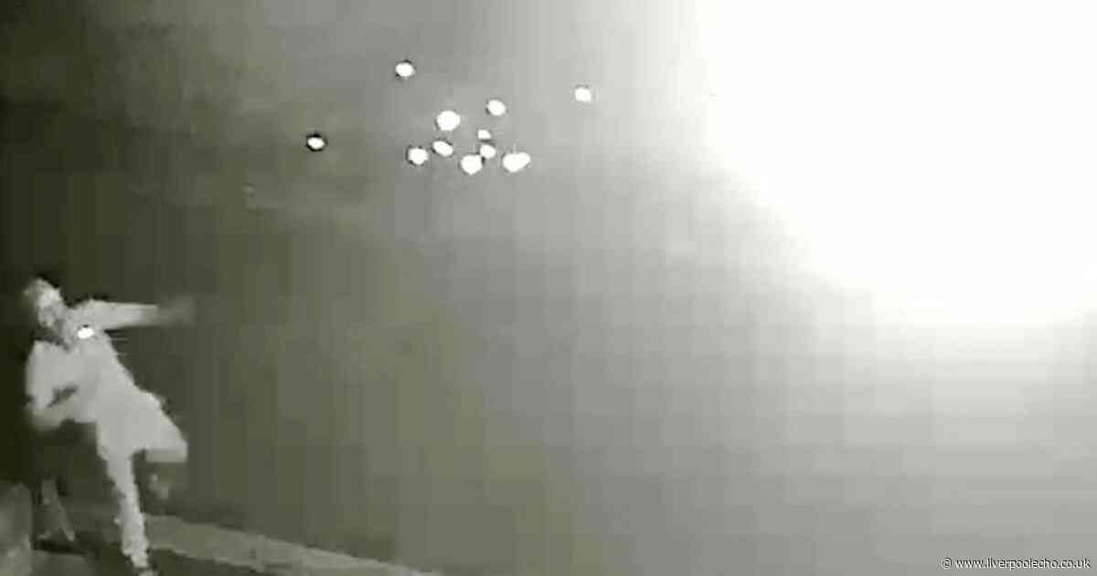Moment thug hurls makeshift petrol bomb made from Peroni bottle