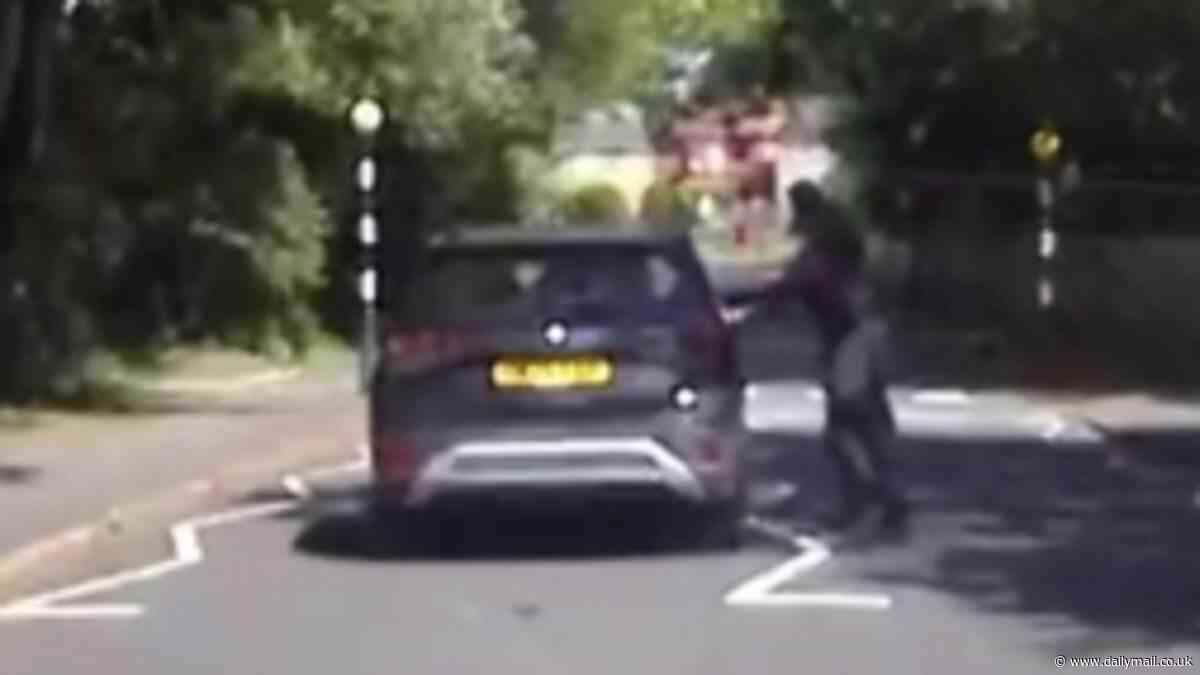 Instant karma! Moment raging motorist speeds past learner with crazy overtake - only to drive straight into the hands of armed police
