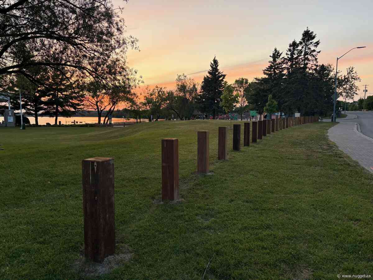Wooden posts installed at North Bay Waterfront to keep the public safe