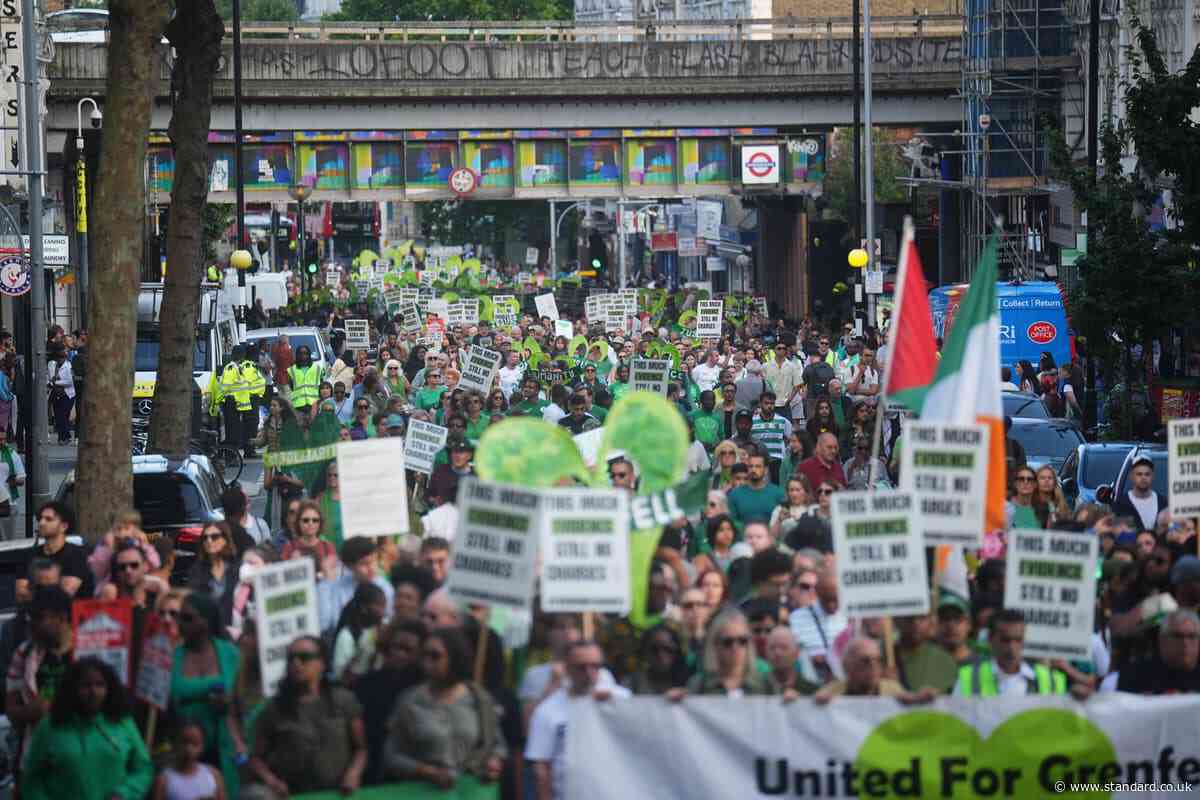 Shouts for justice at Grenfell anniversary march before tower demolition begins