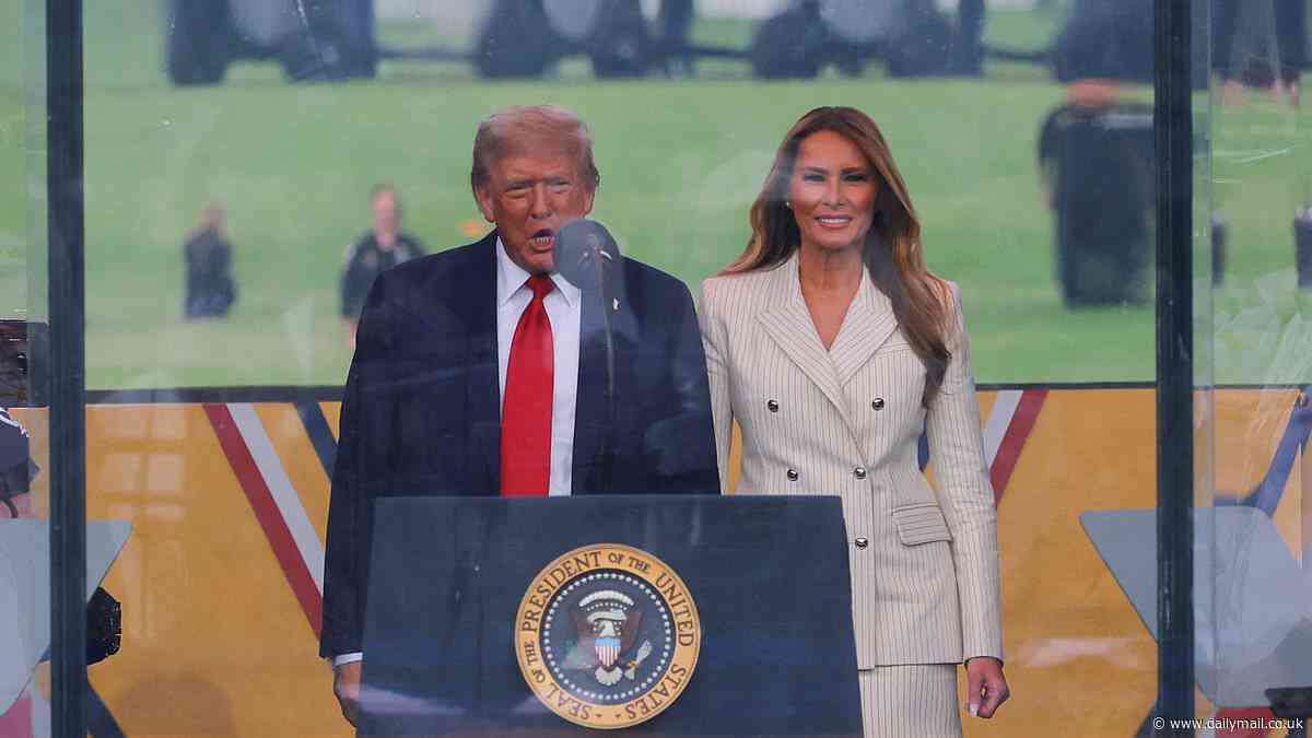 Donald Trump and Melania arrive at military parade as crowd sings president 'happy birthday'