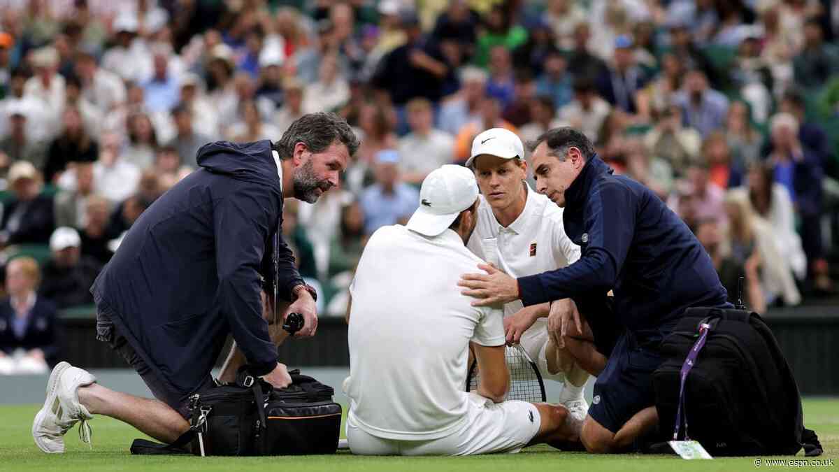 Sinner advances despite elbow as Dimitrov retires