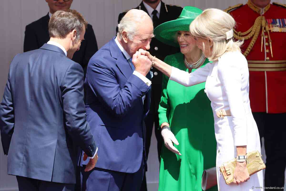 Prince and Princess of Wales greet Emmanuel Macron as he arrives in UK for state visit