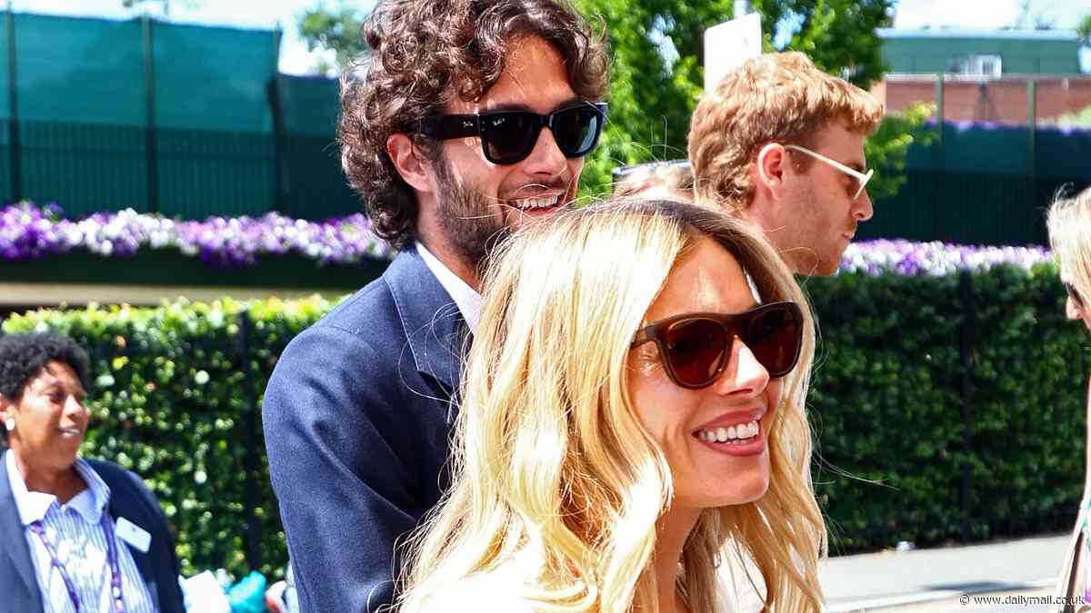Sienna Miller is hand-in-hand with partner Oli Green as she joins glamorous Katherine Jenkins and John and Toni Terry in SW19 for day eight of Wimbledon
