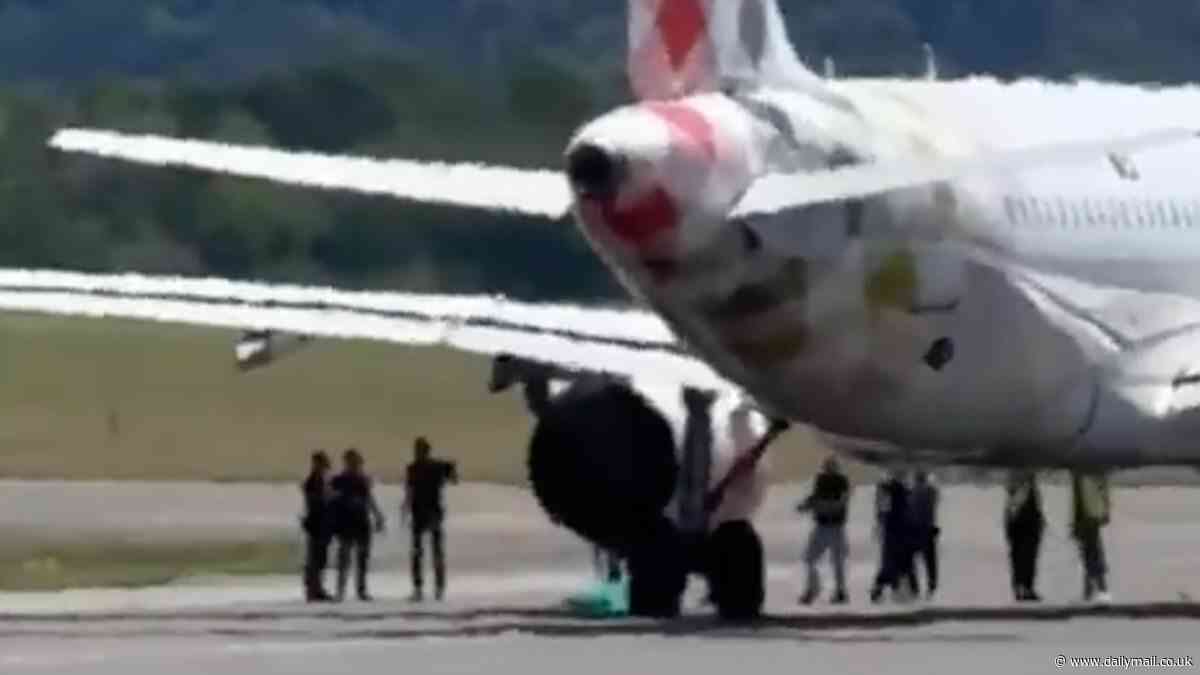 Man 'commits suicide' by 'throwing himself' into passenger jet engine after running on to the runway as plane prepared for take-off