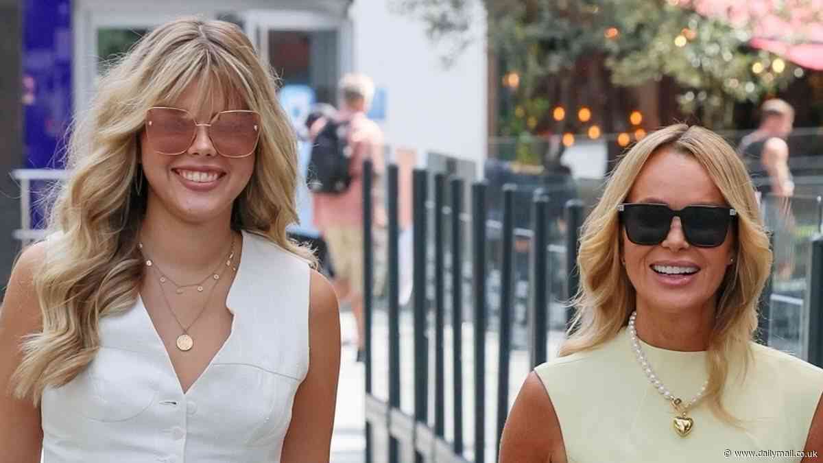 Amanda Holden looks radiant in a butter lemon dress as she leaves Global studios with lookalike daughter Lexi Hughes on way to Wimbledon