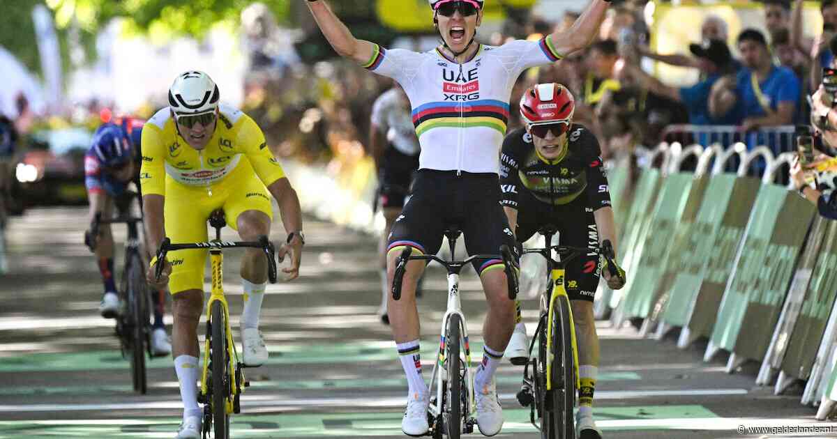 Mathieu van der Poel moet zege aan Tadej Pogacar laten na zinderend slot, maar blijft wel in het geel