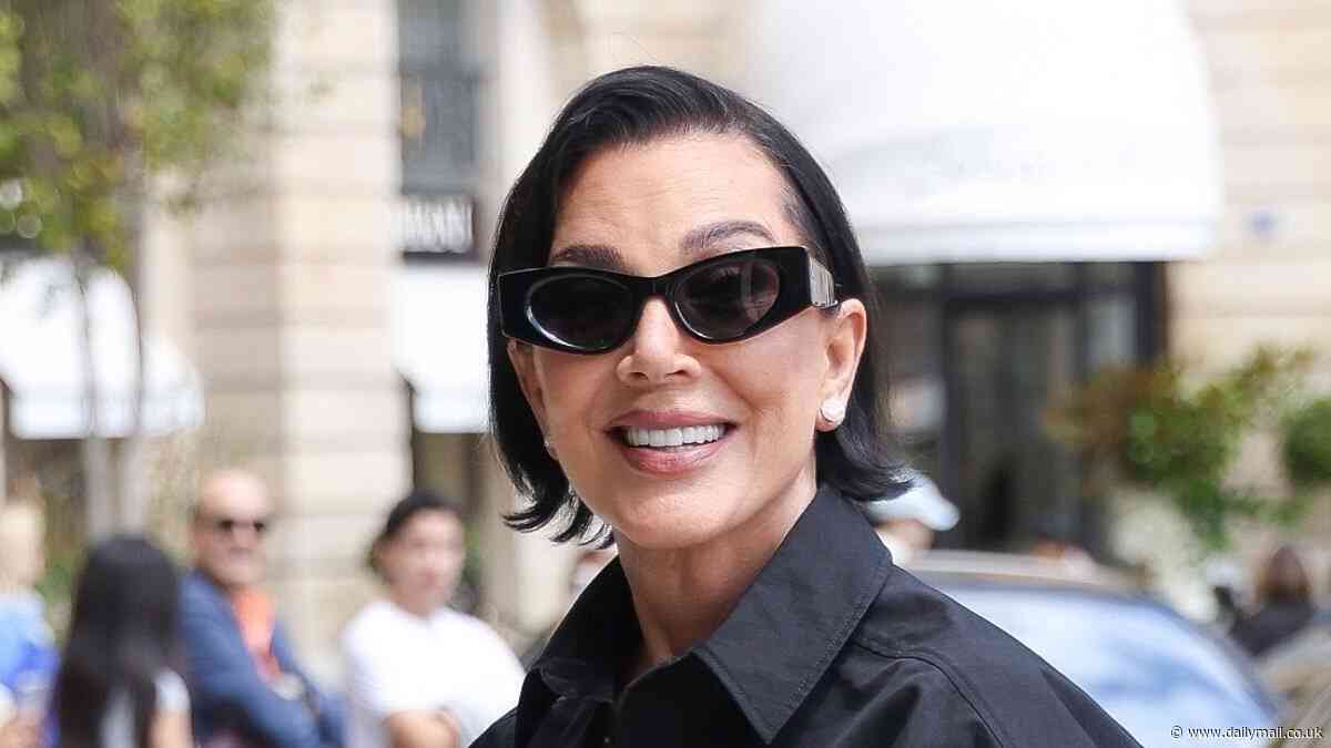 Kris Jenner, 69, showcases her lithe legs in puffball mini during Paris trip... as she cosies up to boyfriend Corey Gamble, 44, and flaunts the results of her facelift