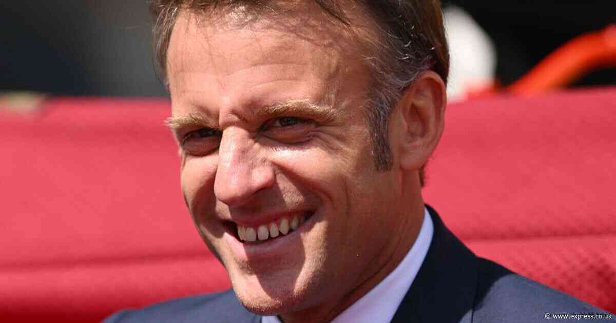 Hilarious moment Emmanuel Macron's luggage spills out on the road as his car speeds away